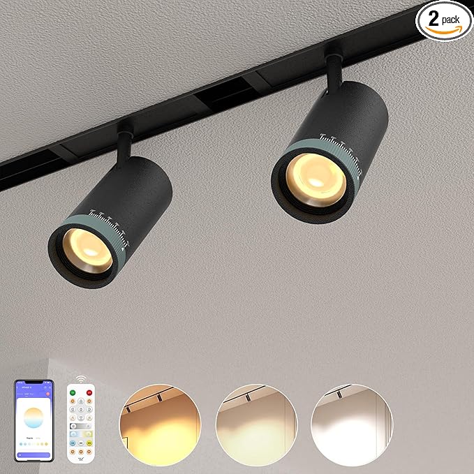2-Pack Adjustable Focus Spotlight, 18W Magnetic Track Light Head, 24V LED Lamp, Rotatable Spotlight, Smart Control via App, Remote & Voice, Dimmable & CCT 2700K-6000K, Beam Angle 20°-45°
