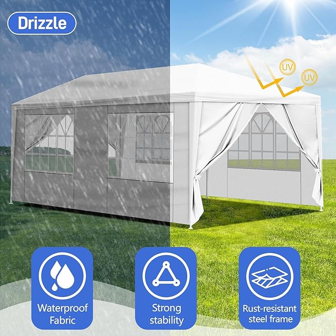 10x20 FT Party Tent, Outdoor Wedding Tents for Parties, Canopy Event Tent with 4 Removable Sidewalls, Waterproof Gazebo Shelter for Birthday Parties, Weddings, BBQs & Events (10X20FT-4Sides White)