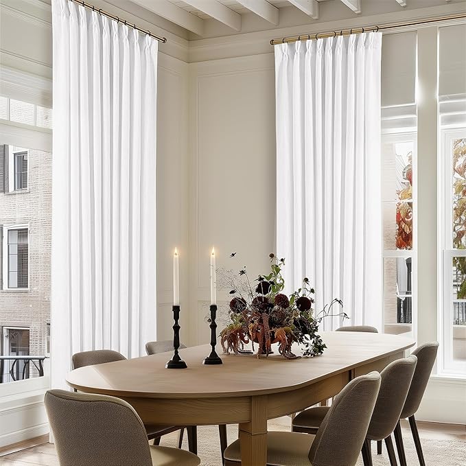 60 Inch Width Curtains 90 Inches Long Linen Curtains Pinch Pleated 90 Inch Length for Living Room Bedroom White Semi Sheer Back Tab Hooks Rings Pinch Pleat for Patio Glass Door 1 Panel