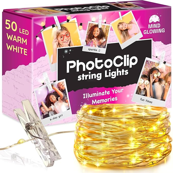 Mind-Glowing Photo Clips String Light - Dreamy Fairy Lights with Clips - Stocking Stuffers for Teen Girls 2025 - Trendy Stuff Room Decor - Christmas Gift for Any Year Old Tween Girl (50 LED, 16.4 ft)