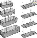 Hicarer 8 Pack Pegboard Baskets and Peg Board Racks Set, Pegboard Hooks, Square Style Wire Shelf Baskets, for Organize Tools, Workbench, Accessories, Garage Storage, Wall Organizer Attachments (Black)