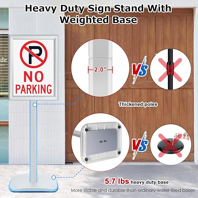 3 Pack Heavy Duty Standing Sign Holder 11x17 Inch - Pedestal Floor Sign Stand with Weighted Base - Vertical & Horizontal Poster/Menu Display Stands for Indoor/Outdoor Advertising, Silver