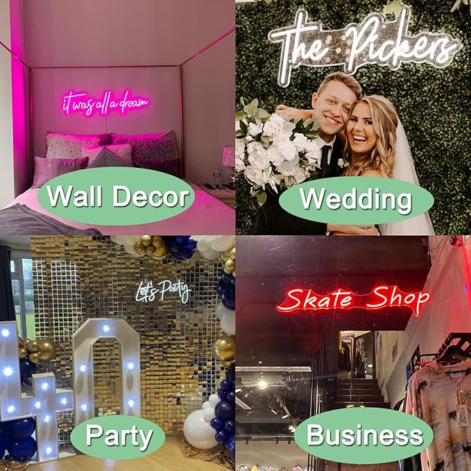 Custom Neon Sign Wedding, Personalized LED Name Logo Lights for Reception, Light up Neon Signs Customizable for Bedroom Wall Decor Kids Girls Boys Xmas Gift, Birthday Party, Office Business (16-60")