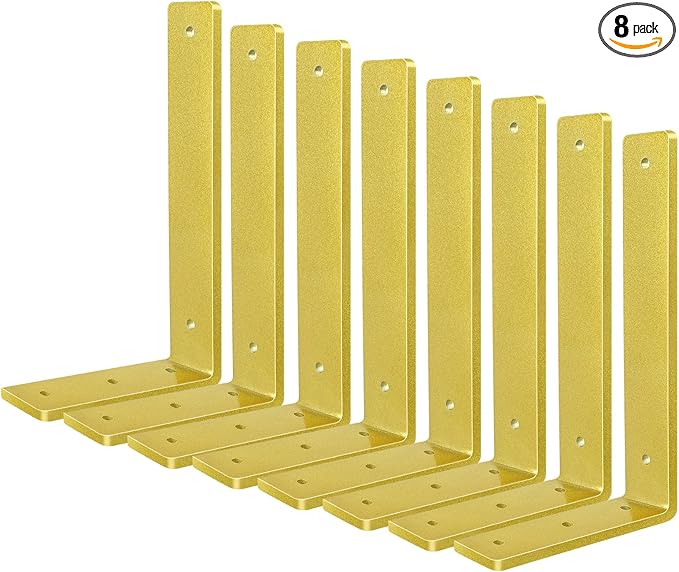 Gold Floating Shelf Bracket 10 Inch, 8 Pack Heavy Duty Shelf Brackets, Wall Shelf Bracket for DIY Decorative with Mounting Hardware