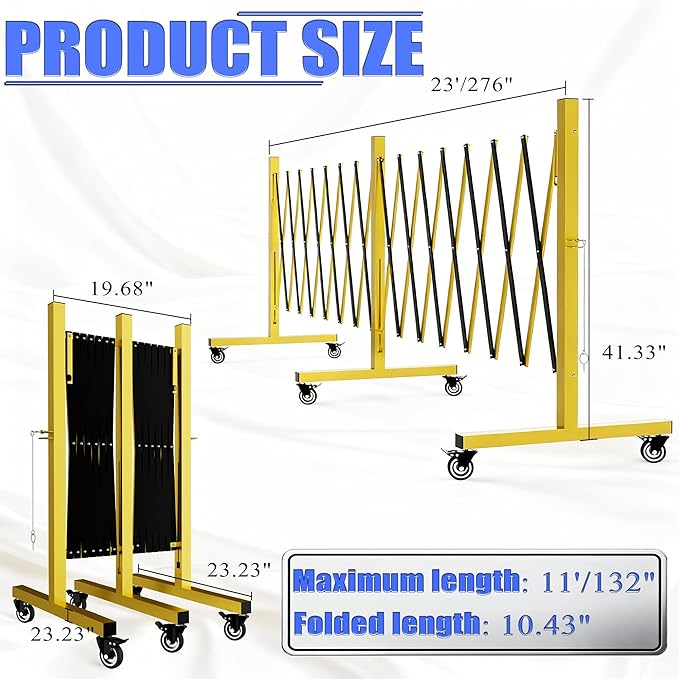 Industrial Expandable Barricade,Folding Security Gate Safety Barricade with Casters,Mobile Barrier Gate Outdoor,Adjustable Traffic Fence for Road Construction, Traffic Control,Pool (17FT-2PCS)