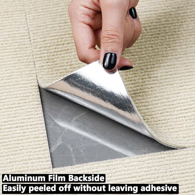 Carpet Tiles Peel and Stick, Self Adhesive Carpet Floor Tile 24" x 24", Off White Soft Padded Flooring Sticker, Home Decor for Bedroom Living Room Office, 10 Tiles per Box
