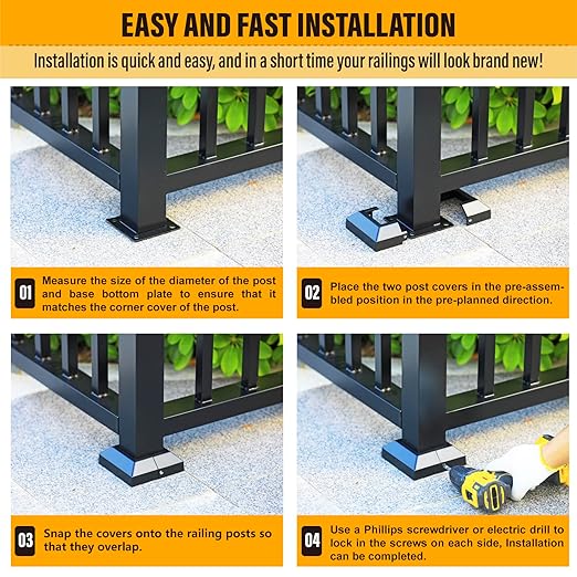 2.5"x2.5"（Actual: 2.5"x 2.5"） Deck Post Base Cover Decorative Post Base Trim Skirt Black Aluminum 4Pack