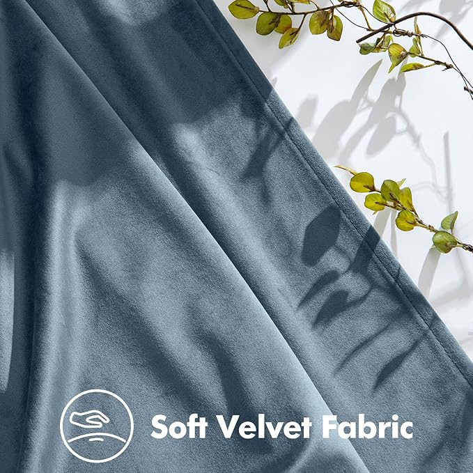 MIULEE Stone Blue Velvet Curtains 108 inches Long, Pinch Pleated Blackout Drapes with Hooks, Thermal Insulated Pinch Pleat Panels for Bedroom Living Room, 2 Panels