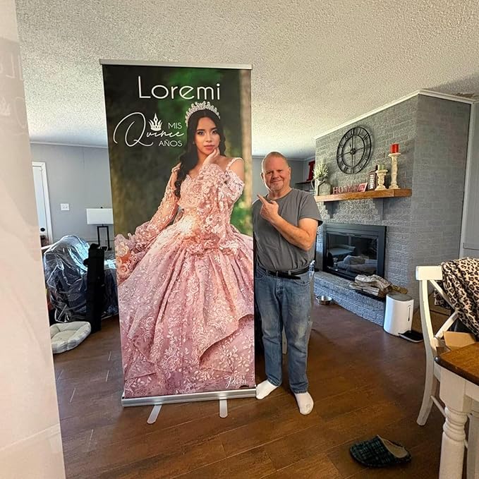 Custom Banner Pop up Banner Aluminum Deluxe Retractable Banner-Made in USA-33"x81" with Stand Roll up Banner for Business, Trade Shows, Stores, Advertising, Events