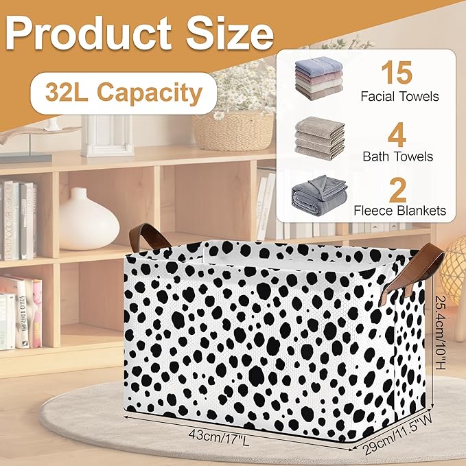 Animal Spots Storage Bins with Handles, Cat Dog Collapsible Storage for Clothes, Gift Basket, Blankets & Closet Organization