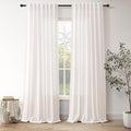 Ivory White Semi Sheer Linen Curtains 90 inch for Living Room Back Tab Rod Pocket Ivory White Cotton Textured Gauze Curtain Modern Farmhouse Coastal Decor 90 inches for Dining Room Office