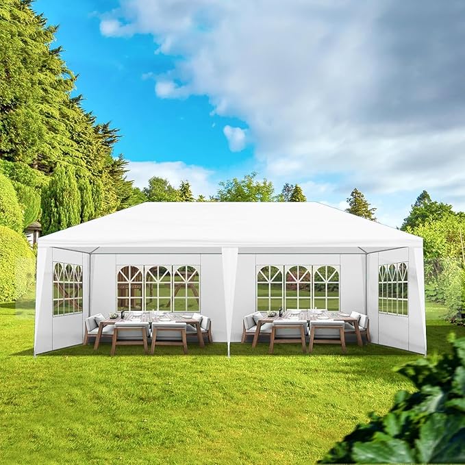 10x20 FT Party Tent, Outdoor Wedding Tents for Parties, Canopy Event Tent with 4 Removable Sidewalls, Waterproof Gazebo Shelter for Birthday Parties, Weddings, BBQs & Events (10X20FT-4Sides White)