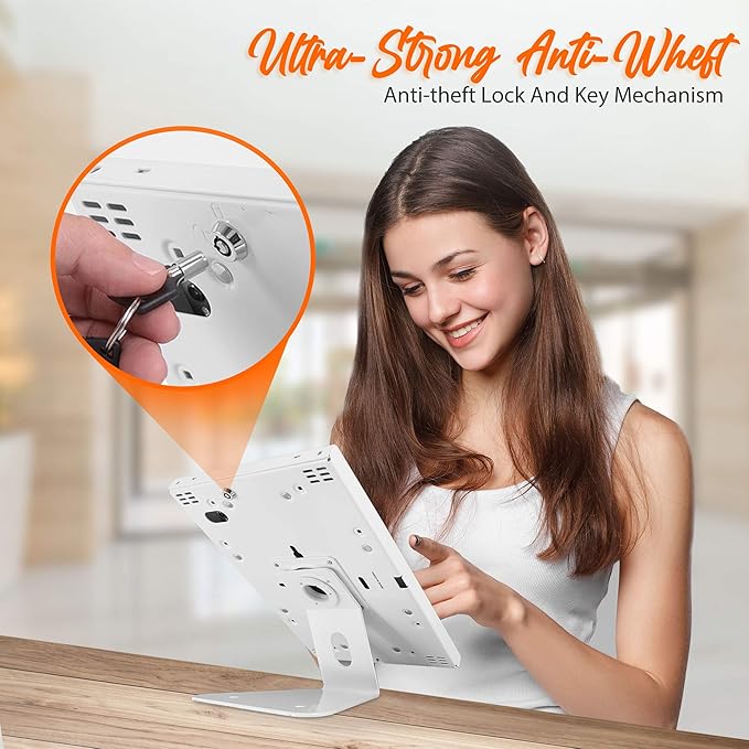 Anti Theft Tablet Security Stand - Wall / Table Mount Desktop iPad Kiosk Stand W/ Lock and Key, Restricted Pin-Hole, 90° Rotate - iPad, iPad Air, iPad Pro, Samsung Galaxy Tab A (2019) - Pyle PSPADLK15