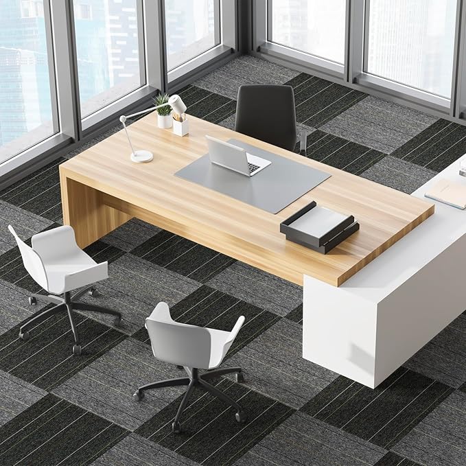 24 * 24in Self-Adhesive Carpet Tiles, Peel and Stick Floor Squares for Home Office, Removable Decorative Rug Mat, Easy Install, Sound Absorbing (20Pcs Dark Grey)