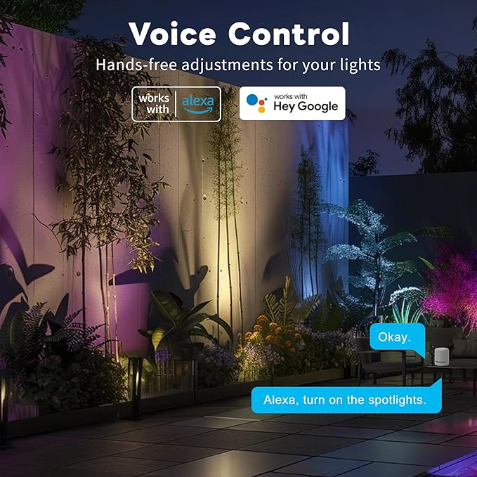 Landscape Spot Lights Outdoor Changing Colors - Smart App Based Spotlights, LED Low Voltage Accent Lights, Outdoor Waterproof 12V Wired, All Metal Aluminum Black for Fountain Sign 12 Pack