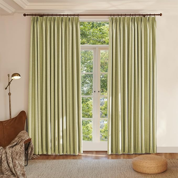 Textured Linen Pencil Pleats 100% Blackout Curtains for Bedroom/Living Room Blackout Curtains 63 Inches Long, Energy Saving Window Treatment Curtains,72Wx63Lx2,Lemon