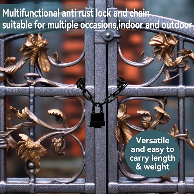 Heavy Duty Weather-Resistant Padlock with Chain, Anti-Theft Advanced Hardened Security Chain Lock for Fences, Backyard Gates, Motorcycles, Bicycles, Outdoor Furniture (Lock+Chain)