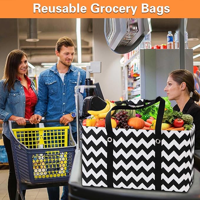 Standing Extra Large Reusable Grocery Bag with Handle, Thirty One Utility Tote Foldable for Shopping and Beach