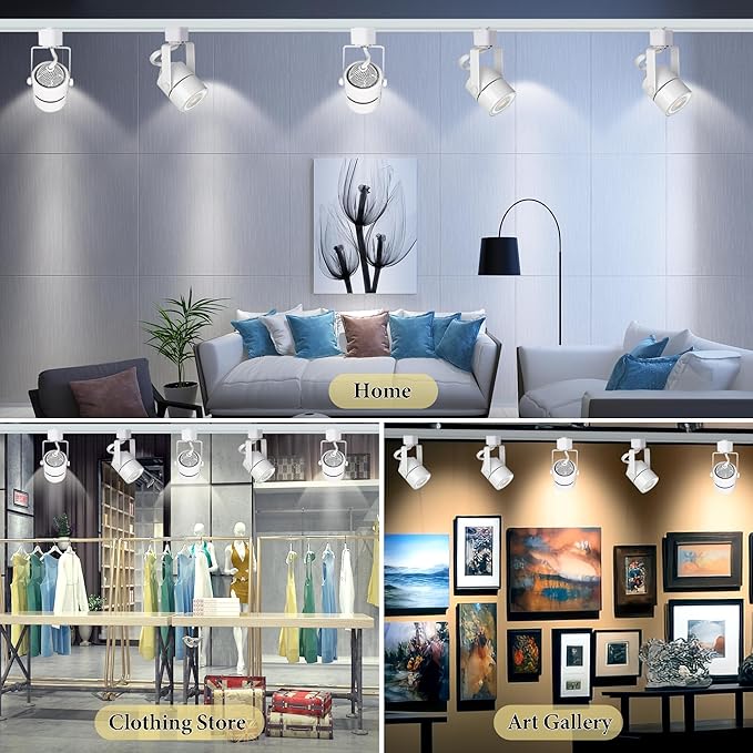 White Track Lighting Heads Kits, Dimmable 12-Light GU10 LED Track Lights Extended 14.76Ft H Type Track Rails 10W 6000K Natural Light Ceiling Spotlight Fixture with Replaceable GU10 LED Bulbs