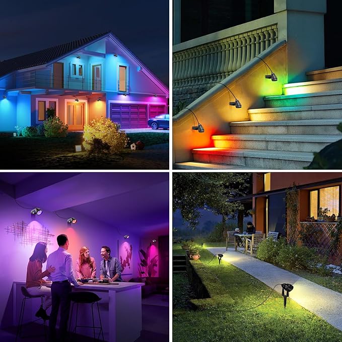 1500LM LED High Brightness Outdoor Landscape Lighting 15W RGB Color Changing Landscape Lights Remote Control Spot-Lights with Plug in IP66 Waterproof Flood Light for Garden-4 Packs