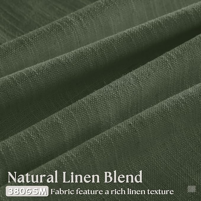 108 Inch Linen Pleated Curtains 2 Panels Set for Living Room Bedroom Farmhouse Cotton Rustic Farmhouse Back Tab Memory Trained Pinch Pleat Window Curtain Olive Green 108 Inch Length for Office 9FT