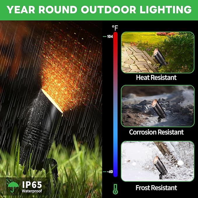 RGBCW Landscape Spotlights Low Voltage - Smart Color-Changing LED 12V Uplights, Spot Lights Outdoor Waterproof, App Control Works with Alexa, Aluminum Black for Outside Trees Wall 4 Pack