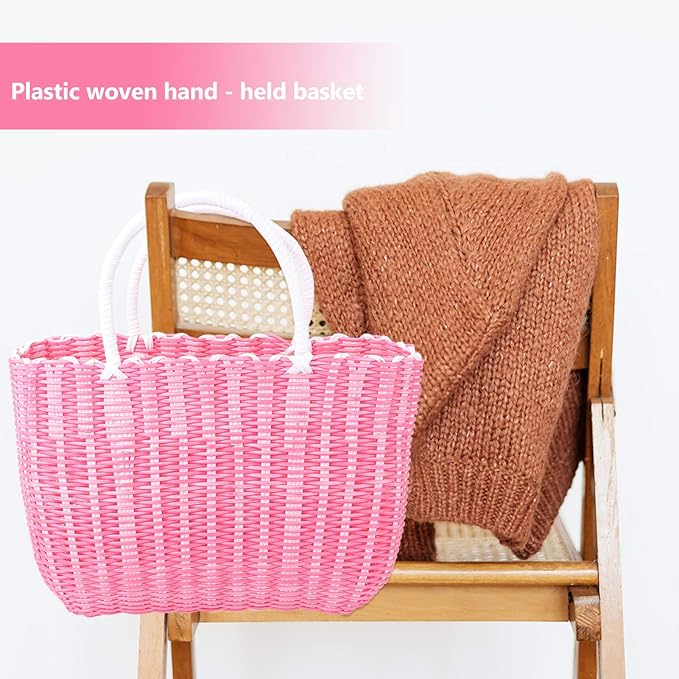 Cabilock Market Basket Woven Straw Basket African Basket Straw Beach Bag Reusable Grocery Shopping Bag Tote Bag Big Capacity Travel Tote Purse