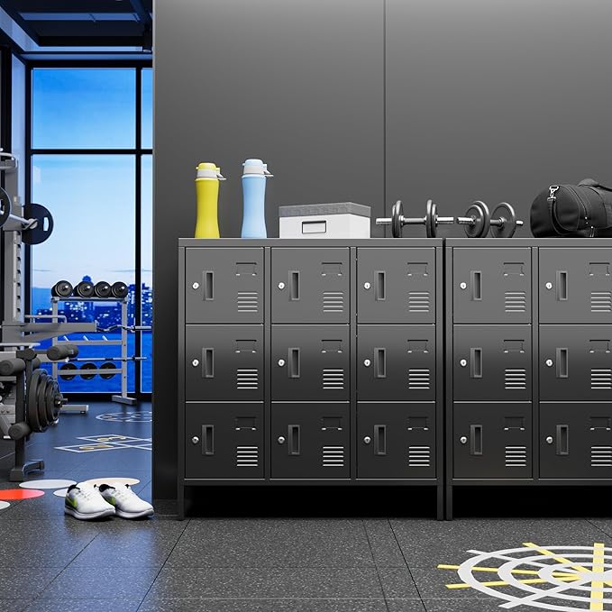 Aobabo 9 Doors Steel Storage Locker Cabinet for Employees, Metal Locker for School Office Gym Bedroom, Industrial Storage, Black, Assembly Required