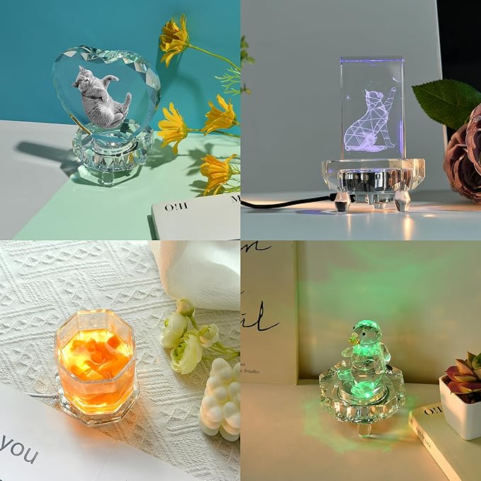 IFOLAINA Crystal LED Light Base Multicolor Changing Pedestal Color Show Stand Lighted Display Plate AC Power for 3D Glass Art Octagon Light Base