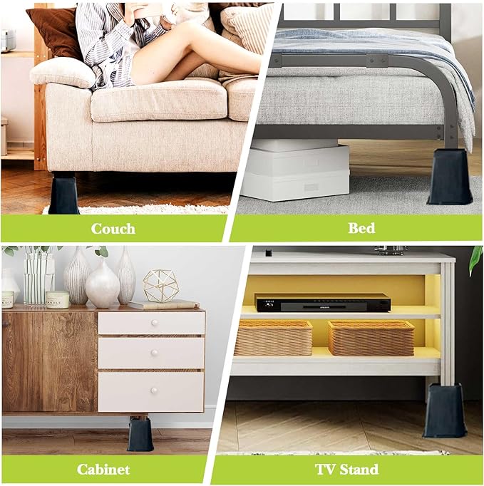 Bed Risers 2 inch, 3 inch, 4 inch, 6 inch, 8 inch Heavy Duty, Oversized Furniture Riser for Couch Sofa Table Chair Leg Frame Dorm, Support up to 6000 Lbs (Black Full 4 Pack, 6 inch)