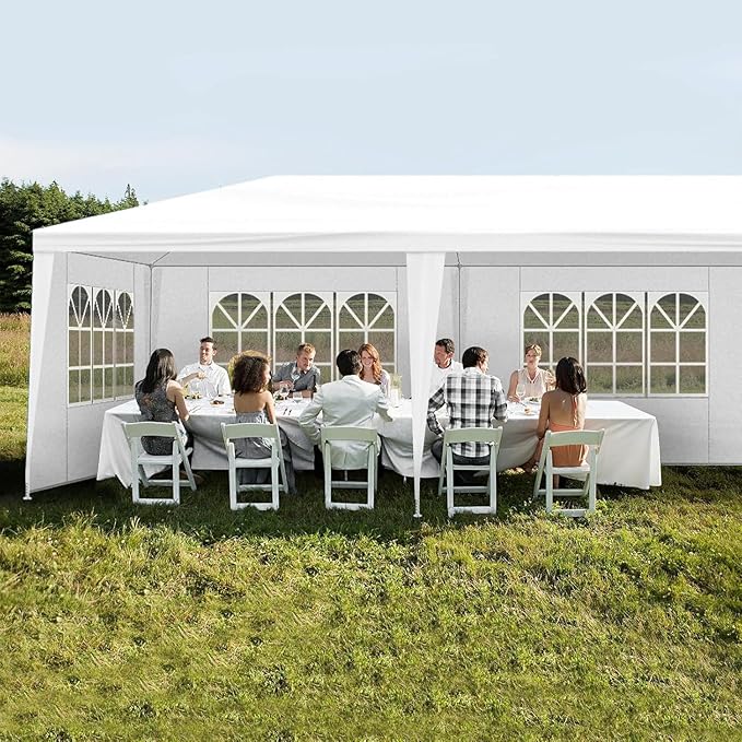 10x20 FT Party Tent, Outdoor Wedding Tents for Parties, Canopy Event Tent with 6 Removable Sidewalls, Waterproof Gazebo Shelter for Birthday Parties, Weddings, BBQs & Events (10X20FT-6Sides White)