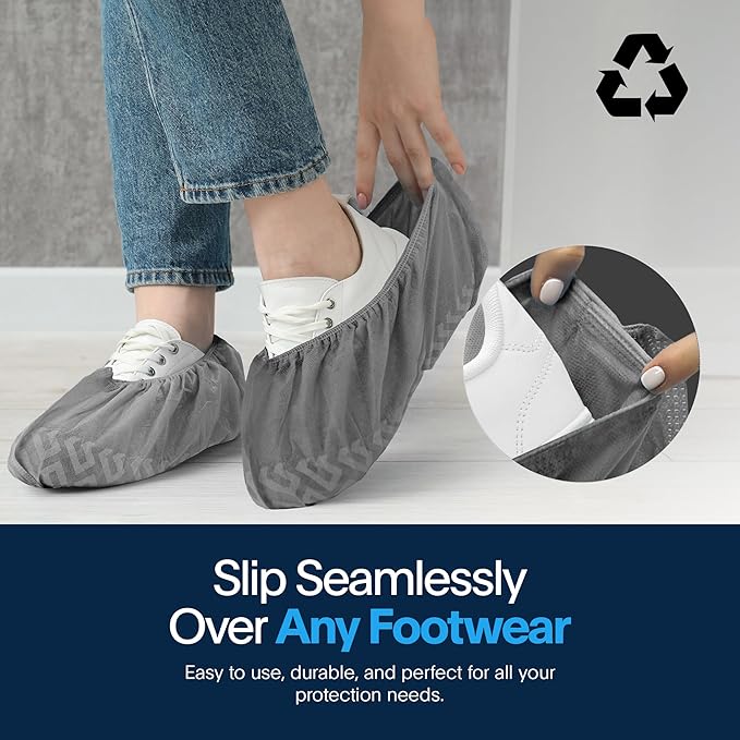 Premium Boot & Shoe Covers Disposable Booties - 100 Pack - Durable, Non-Slip, Non-Toxic, Water Resistant, Recyclable Protectors for Indoor & Outdoor - Large Size Fits Most Shoes