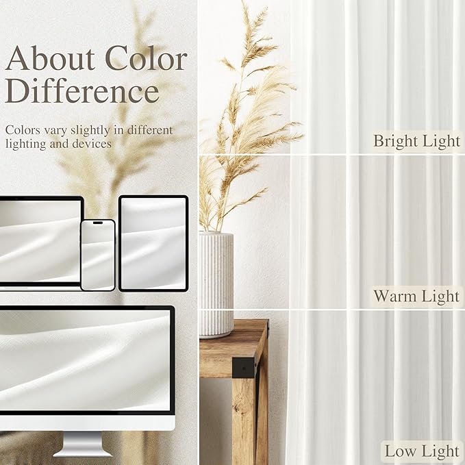 Natural Linen 102 Inch Long Curtains for Living Room 2 Panels Back Tab Pocket Ivory Semi Sheer Extra Long Curtains Linen Soft Material Light Filtering Window Panel Drapes for Dining Room 52X102