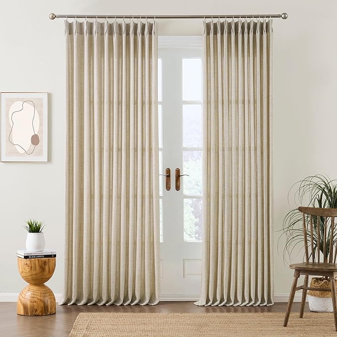 RAIN CITY Beige Pinch Pleated Sheer Curtains 86 Inches Long,W50 x L86 Inch Light Filtering Drapes for Kids Bedroom Nursery Privacy Back Tab with Hooks Semi Sheer Curtain 2 Panels Set