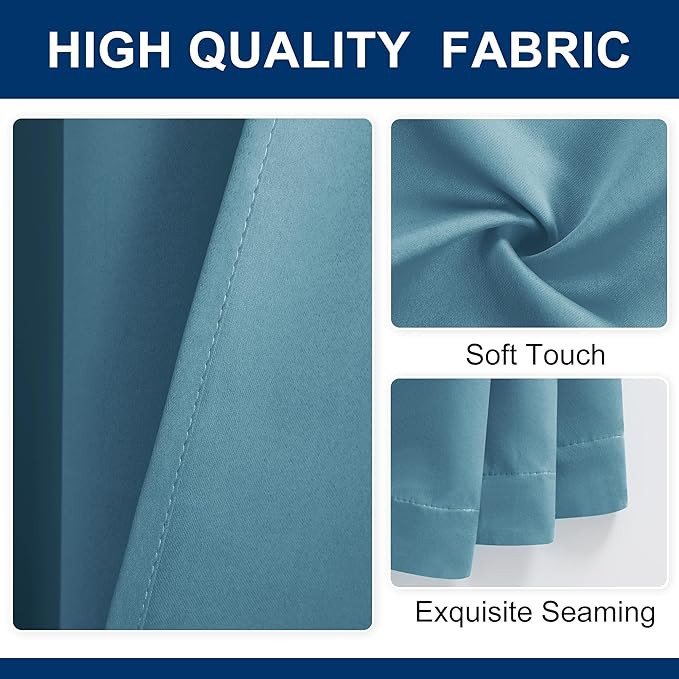 Hiasan Blackout Patio Sliding Door Curtain Extra Wide Thermal Insulated Blind Privacy Room Divider Curtain with Back Tab & Rod Pocket for Bedroom Partition Glass Door (100 x 84 Inches, Stone Blue)