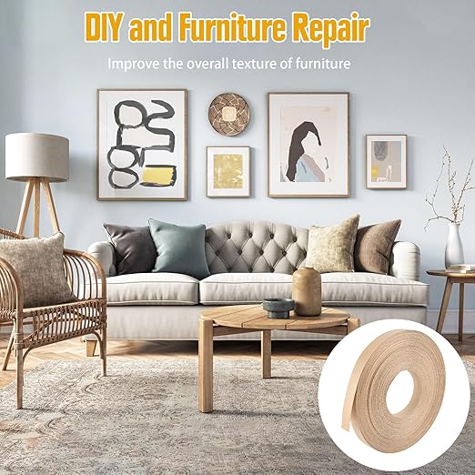 Birch Veneer Edge Banding, 3/4 Inch x 50Ft Pre-Glued Flexible Plywood Edge Banding Tape Real Wood Iron on Veneer Edging Tape with Hot Melt Adhesive Wood Trim for Furniture Panels Restoration
