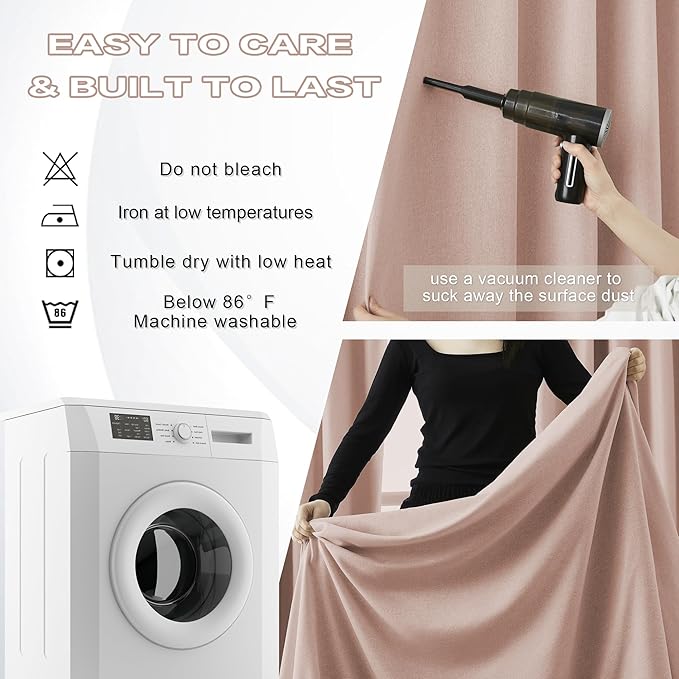 DUALIFE 102 Inch Pinch Pleated Blackout Curtains Pink -Thermal Insulated Pleat Drapes for Nursery Bedroom Girl Room with Hooks(Baby Pink, 40 inches Width by 102 inches Length, 2 Panels)