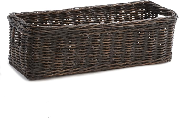 The Basket Lady Long Low Wicker Basket, Medium, 20.5 in L x 9.5 in W x 6 in H, Antique Walnut Brown