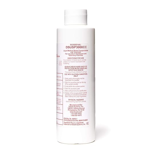 DiSorb Suction Canister Sterilizer Absorbent Powder - Absorbs Bodily Fluids & Blood - For Hospitals, Health Care Facilities, Veterinary Clinics - EPA Approved Solidifier - 1500cc -100 Bottles Per Case