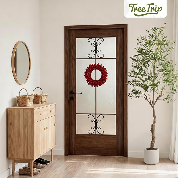 Artificial Olive Tree 7FT, Tall Faux Olive Trees with White Pot for Indoor Outdoor, Realistic Potted Plant Natural Wood Trunk, Leaves and Fruits for Home Office Decor (1, 7FT)