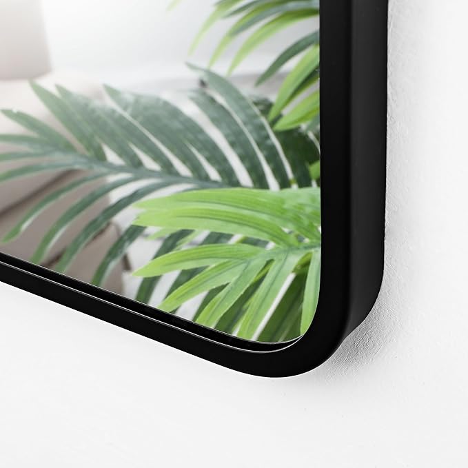 24x36 Inch Rectangle Bathroom Mirror with Black Metal Frame, Rounded Corner Rectangular Vanity Mirror for Wall, Modern Large for Bedroom, Living Room, Horizontal or Vertical