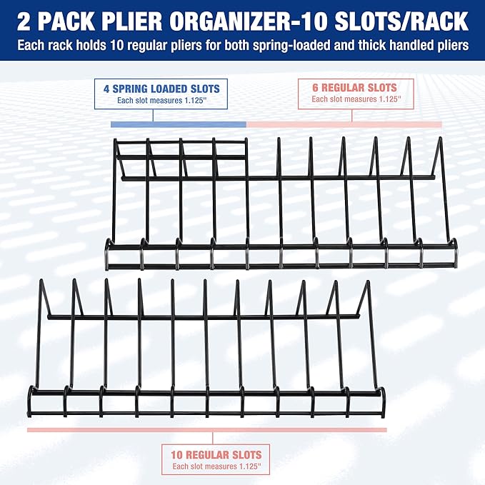 WORKPRO 2-Pack Plier Organizer Rack, Pliers Holder and Cutter Organizers, 20 Slots Tool Drawer Organizer, Plier Rack for Spring-Loaded, Regular and Wide-Handle Pliers (Pliers Not Included)