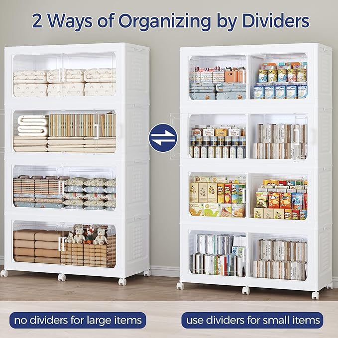 200GAL Extra Large Storage Bins with Lid, 800Qt Stackable Closet Organizers and Drawers, Collapsible Storage Bins with Wheels, Folding Containers for Home, Kitchen Office, 5Pack White