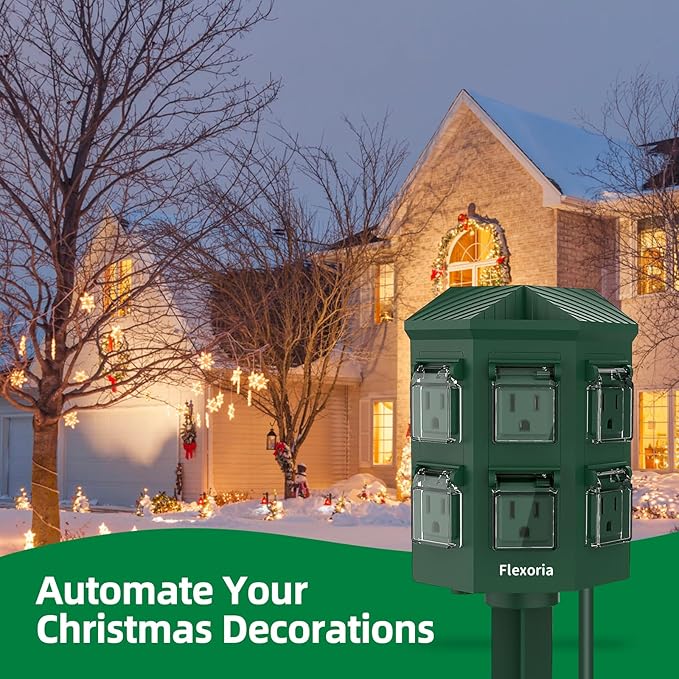 Outdoor Power Strip Waterproof, 40 FT Extension Cord, 6 Grounded Outlets for Christmas Decorations and Inflatables, 15A/1875W, ETL Listed