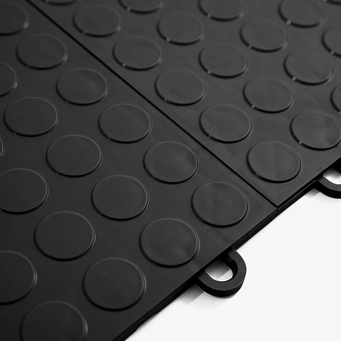 IncStores FlooringInc's Nitro 12"x12" Snap-Together Garage Flooring Tiles, Non-Slip Interlocking Plastic Floor Mat, Garage Organization & Storage, Coin Pattern, Midnight Black, 52 Tiles, 52 Sq/Ft