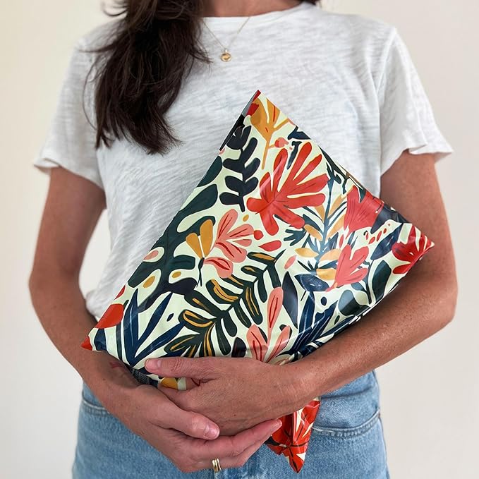 Poly Mailers 10x13 – 100 Pack – Printed Recyclable Shipping Envelopes for Small Business Packaging, Self Sealing Mailing Bags – Tropical Leaves Floral Design
