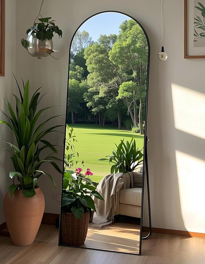 58"x19"Floor Mirror Full Length,Arched Full Length Mirror with Stand,Full Body Mirror,Hanging or Large Leaning for Bedroom Living Room Black