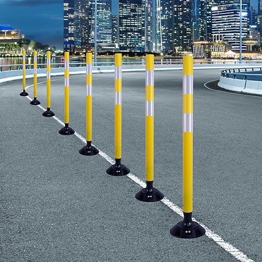 8 Pack Traffic Delineator Posts – High Visibility Reflective Safety Cones with Spring Base for Roadway, Parking, Garage, Construction Zones (Yellow, 36 Inch)