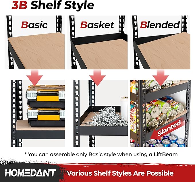HOMEDANT 5 Tier Storage Shelves Adjustable Laminated Boltless Garage Metal Shelving Unit Heavy Duty Utility Rack Shelf Warehouse Pantry Closet Kitchen (4, (L) 48.1" W, Black)