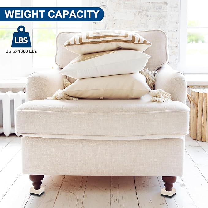 uxcell Furniture Risers 3 Inch, 4Pcs Square Bed Risers Adjustable Couch Lifter Block for Extender for Bed Desk Sofa Table Lift Support Up to 1300Lbs, Beige